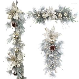 Christmas Decorations Wreath Front Door Ornament With Pinecone Flower Artificial Pine Garland Teardrop Swag For Party