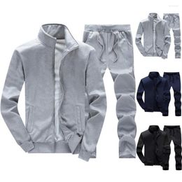 Gym Clothing Men Sweatsuit Skin-touch Jacket Pants Super Soft Streetwear Stylish Zipper Drawstring Sportswear Set