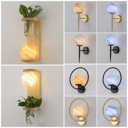 Wall Lamp Creative Galaxy Star Lights Bedroom Living Room Bedside LampsWall WithLED E27Lamp BulbOak Glass Lampshade Sconces For