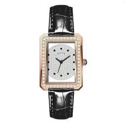 Wristwatches Luxury Women Watch Rectangle Diamond Leather Transparent Watches Casual Vintage Gold