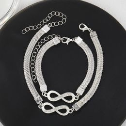 Anklets Fashion Silver Colour Zircon Bracelets Set For Women Girls Luxury Adjustable Foot Chains Jewellery 2023 Party Gift