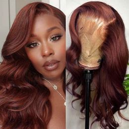 Lace s Body Wave Front Synthetic Reddih Brown For Women Omber Red Frontal Pre Plucked With Baby Hair Coplay 230420