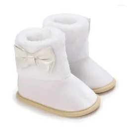 First Walkers Louatui Born Girl Ankle Boots Bow Winter Snow Warm Baby Walking Shoes For Toddler Infant