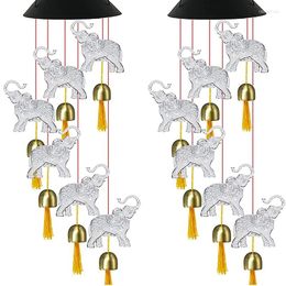 Decorative Figurines 2X Solar Elephant Wind Chimes Hanging Light With Bells Colour Changing Waterproof