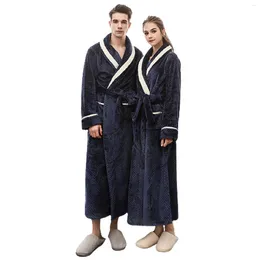 Men's Sleepwear Waffle Night-Robe Extra Long Nightgown Thick Flannel Bathrobe Couples' Plus Size Winter Warm Peignoir Homme