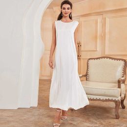 Acetate Satin All Match White Baggy Tank Dress Outer Wear Silk Sleeveless Elegant