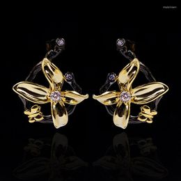 Stud Earrings High Sense Of Luxury Earring Super Flash Purple Zircon Gold Bow Net Red Two-color Black For Women