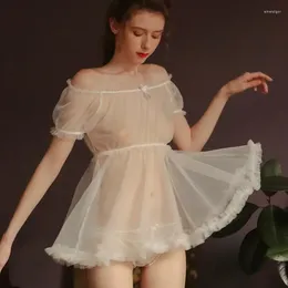 Women's Sleepwear Sexy Pyjamas Summer Thin Transparent Tops Gauze Attractive Home Clothes Temptation Women Set