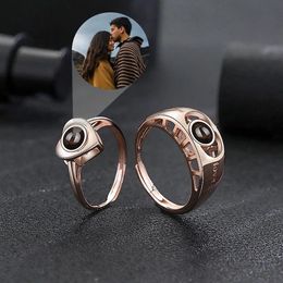 Wedding Rings Customised Ring Projection Po Rings for Women Couple Jewellery Round Heart Mens Family Wife Girl Wedding Personalised Gifts 231120