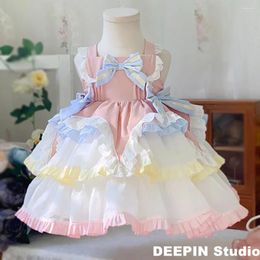 Girl Dresses Girls Lolita Princess Dress Spanish Vintage Ball Gown Lace Bow Sleeveless Design Birthday Party Easter 2-PCS Suit