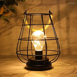 Table Lamps Metal Cage Lamp Decorative Lantern Battery Powered With Handle Cordless White Fairy Lights LED Bulb For Home Decor