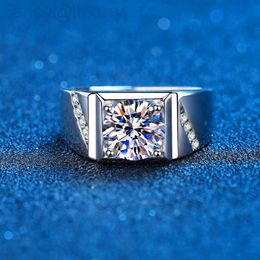 Wedding Rings Real Moissanite For Men Sterling Silver 2 Carat Round Brilliant Diamonds Engagement Male Jewelry Include Box 230303