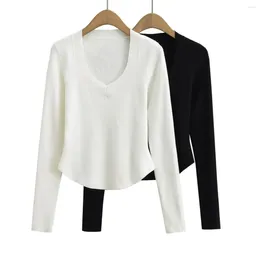 Women's Sweaters Plain Sollid Colour Skinny Knitwear Base Jumper Knitted Rib Pullovers V Collar Sweater Full Sleeve