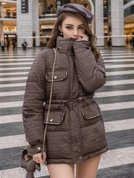 Womens Down Parkas Winter Cotton Coat Standing Neck Parka Apron Jacket Solid Thick Warm Zipper Loose Black and White 231118