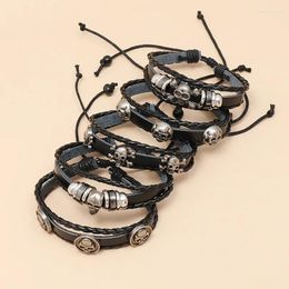 Charm Bracelets Bracelet Men Skull Halloween Leather Jewellery Men's Vintage Cowhide Personality Punk Stud Style Pulseras Hippie