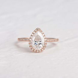 Cluster Rings CxsJeremy Solid 14K 585 Rose Gold 1.2ct Pear Cut 6 8mm Moissanite Engagement Ring Wedding Band For Anniversary Gifts