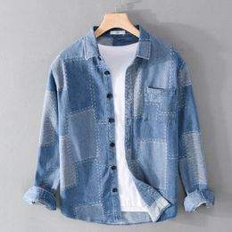 Men's Casual Shirts Fashion Long Sleeve Denim Shirt Men Japanese Style Lapel Casual Top Coat Spring Autumn Youth Trend High Quality Men Clothes 230420