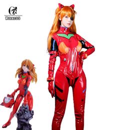 ROLECOS Anime EVA Cosplay Costume EVA Asuka Langley Soryu Cosplay Costume Sexy Jumpsuit Women Red Bodysuit Halloween Headwear G0928635799