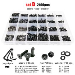 Tool Parts 4002100pcs M1.6 M2 M2.5 M3 M4 M5 Black Grade 10.9 Steel Hex Hexagon Socket Flat Countersunk Head Screw Bolt Nut Washer Set Kit 230419