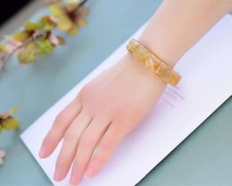 Link Bracelets Wholesale 1pcs Natural Yellow Iron Quartz Bracelet 12mm Genuine Semi-Precious Gem Stone Jewellery 18cm