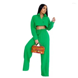 Women's Two Piece Pants 2 Set African Clothes Women Crop Top Shirt Wide Leg Pant Suit Summer Fashion Solid Streetwear Outfits Clothing