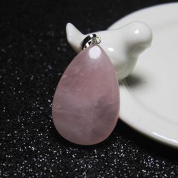 Pendant Necklaces Wholesale 1 Pcs Water Drop Shape Natural Rose Pink Quartz Crystal Stone DIY Fit For Jewellery Making 22 34MMPendant