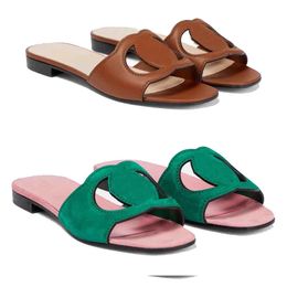 Women sandal slippers slider leather Interlocking G- cutout suede sandals Slippers Cut-out Slide Sandal Calf Leather Sexy Ladies Fashion Cut out flip flop With Box