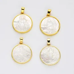 Pendant Necklaces Natural Golden Plated Round White Shell Carved Chain For Women Girl Minimalist Charm Necklace Jewellery Gifts Accessories