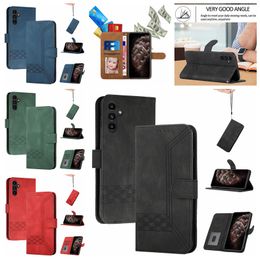 S24 Ultra Cases Cube PU Leather Wallet For Samsung S24 Plus A15 A05 A05S Huawei Mate 60 Pro Square Credit ID Card Slot Holder Business Flip Cover Book Pouch Strap