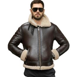 Men's Leather Faux 100 Shearling Sheepskin Genuine Coat Man's B3 Bomber Fur Thick Winter Jacket Retro Outerwear Trench 231120