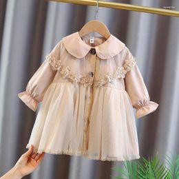 Coat Trench Girls Korean Doll Collar Mesh Yarn Windbreaker Puff Sleeve Baby Autumn Childrens Clothing Flower Simple