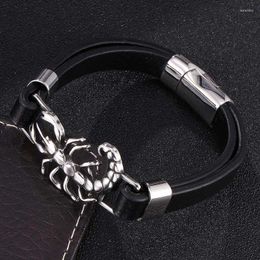 Charm Bracelets Trendy Scorpion Bracelet Men Jewellery Punk Black Leather Hand Bangles Magnet Clasp Cool Man Wristband FR0477