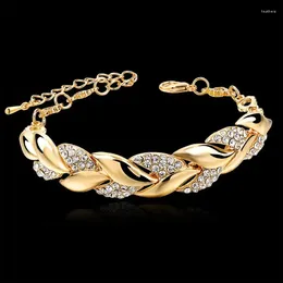 Link Bracelets Women's Rhinestone Crystal Bracelet Leaves Shape Wrist Chain Bangles For Girls Luxury Wedding Fashion Jewellery