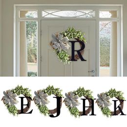 Decorative Flowers Initial Wreaths For Front Door With Bow-knot Christmas Decoration Farmhouse Style Rustic French Decor All Seasons