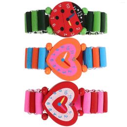 Wristwatches 3 PCS Kid Watches Wood Cartoon Ristwatches Wooden Simulation Child Choice