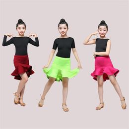 Stage Wear Girl Latin Dance Dress 3 Colour Dresses Ruffle Skirt Short Sleeve Salsa Tango Children Competition Ballroom 2023