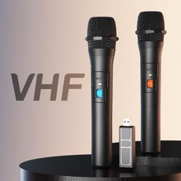 Microphones 1 Pair VHF Wireless Microphone System Kits USB Receiver Handheld Karaoke Microphone Home Party Smart TV Speaker Singing Mic 230419