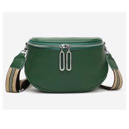 Evening Bags Fashion Wide Strap Shoulder Handbag Large Capacity Genuine Leather Women Chest Bags Waist Pack High Quality Saddle Crossbody Bag J230419