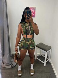 Women's Tracksuits hirigin Camouflage Print Sexy Sleeveless Vest Crop Top and Shorts Skinny Club Party Two Piece Set Summer Casual Women Tracksuit P230419