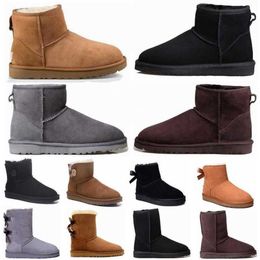 Designer Women UGSS Winter boots Braid Comfy Snow boots Suede short Booties bow khaki black white pink navy outdoor sneakers