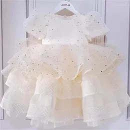 Girl Dresses 2023 Champagne Gold Star Stretch Mesh Tutu Girls Birthday Party Fashion Dress Princess