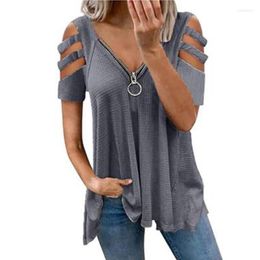 Women's T Shirts Women Sexy V-Neck Zipper Blouse Solid Colour Hollow Out Long Sleeve Shirt Casual Loose T-Shirt Ladies Tops Plus Size