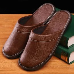 Slippers Autumn Winter Indoor Shoes Men's Plus Size 47 48 Man Concise Navy Blue Slides Simple Leather Home For Men 231118