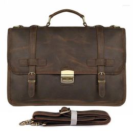 Briefcases Luufan Crazy Horse Leather Retro Laptop Bag Casual Unisex Handbag Postman Briefcase Shoulder Messenger 7397 Fashion