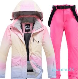 Other Sporting Goods Fashion Colour Matching Ski Suit Women Windproof Waterproof Snowboard Jacket and Pants Female Snowsuit Costumes