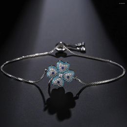 Link Bracelets Delicate Flower Pendant For Women Girls Stylish Bangles With Cubic Zirconia Royal Design Party Jewelry Gift