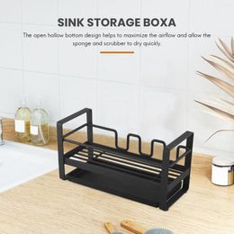 Storage Bottles For Kitchen Sink Organiser Caddy Brush Holder Cleaning Soap Drain Rack With Tray Multifunction (Black)