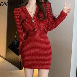 Two Piece Dress Gagarich Fashion Christmas Womens Autumn Winter Red Year Clothing Gown Knitted Sweater 2Piece Set Short Skirt 231120