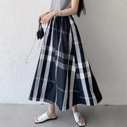 Skirts Harajuku Plaid Long Women Korean High Waist Elegant Vintage A-Line Jupe Femme