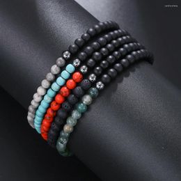 Charm Bracelets 4mm Stone Men Bracelet Natural Hematite Lava Howlite Beaded For Women Homme Simple Yoga Brazalete Pulseira